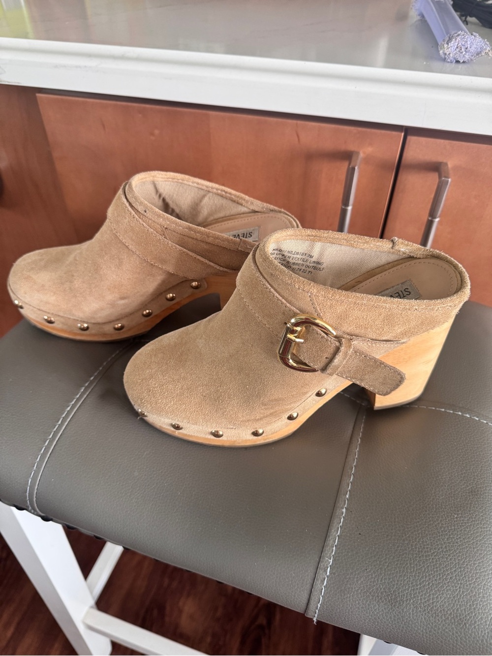 Steve Madden Suede Clog with Buckle - Tan